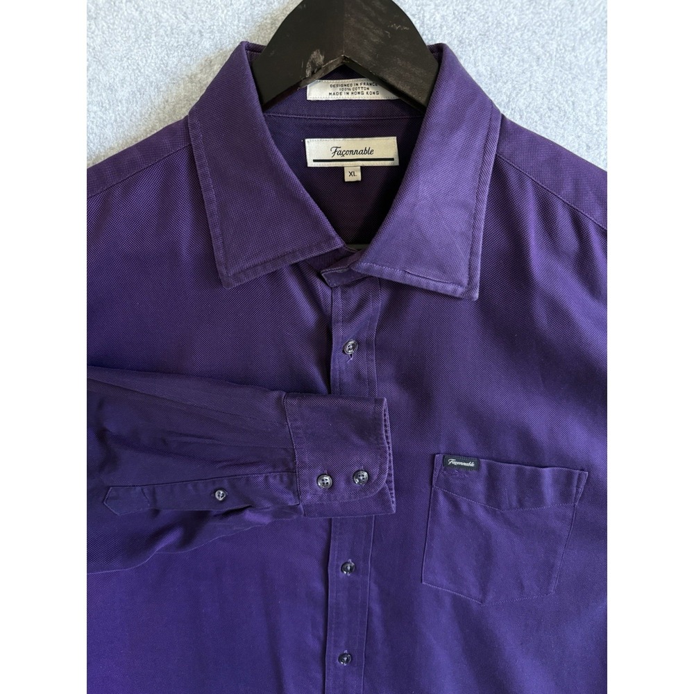 Faconnable Shirt Mens Extra Large Button Up France Solid Rich Purple Casual XL